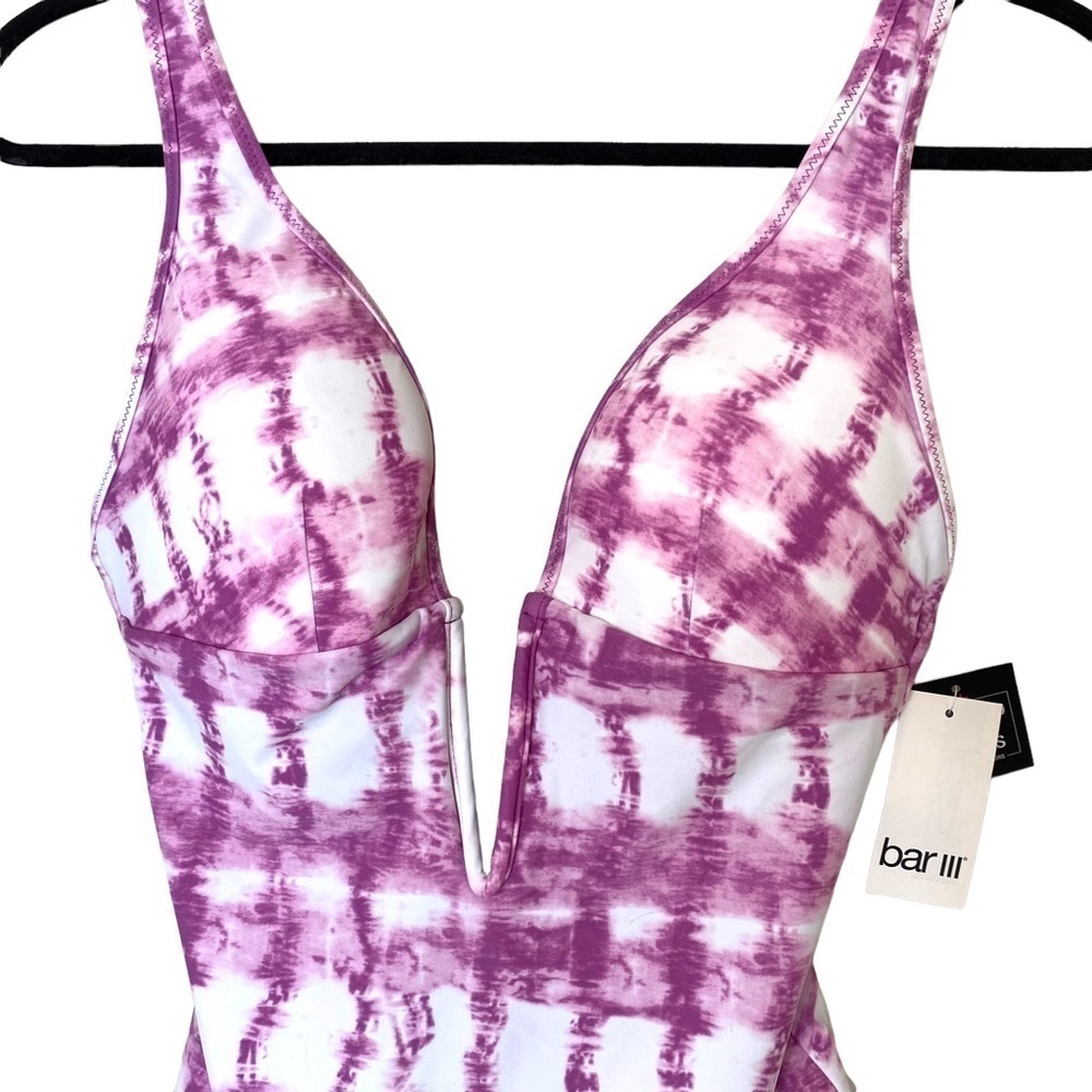 BAR III Summer Stripes Plunge Tie Dye One-Piece Swimsuit - Picture 4 of 11